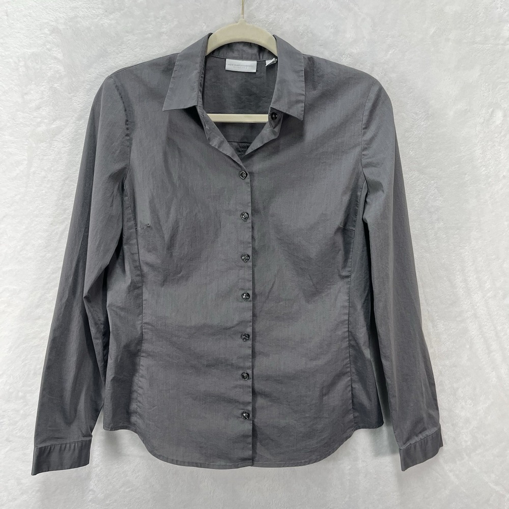 New York & Company Stretch Button Down Shirt Womens Small Gray Tailored